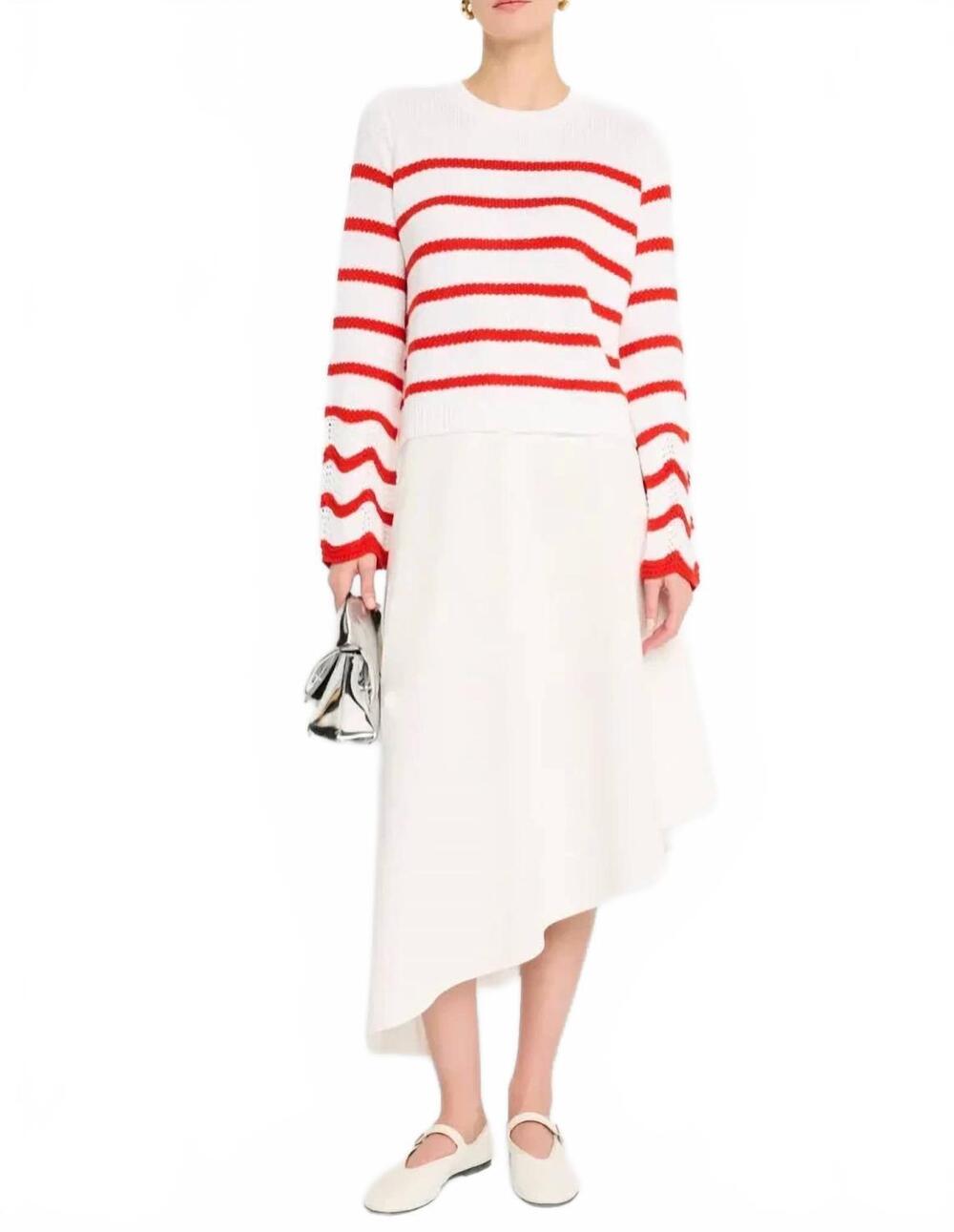 NEW AUTUMN CASHMERE breton stripe crewneck top in red / white